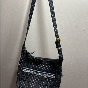 Vera Bradley Black and Blue Crossbody Bag with Adjustable Strap